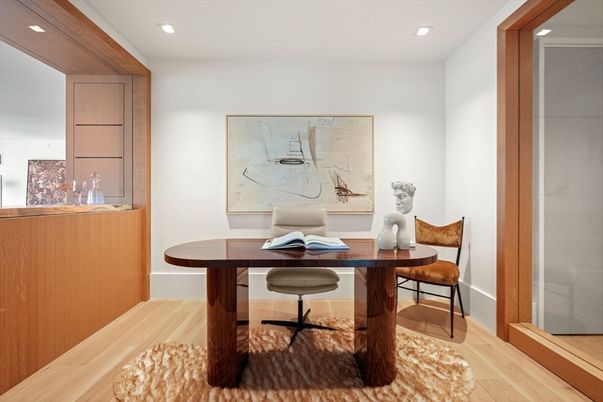 Home Office, Interior, Recessed Lighting, Wood Texture Flooring