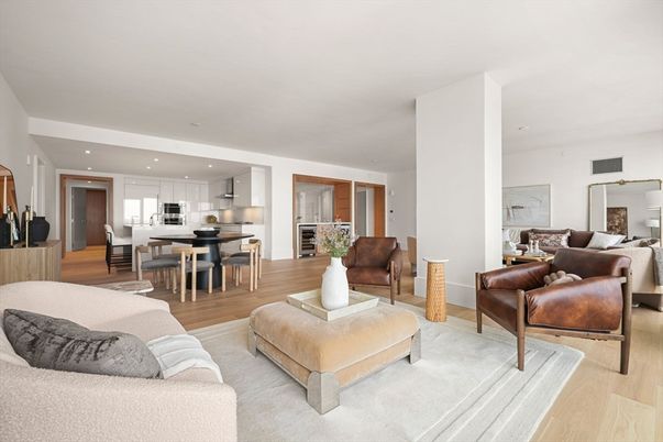 Dining room, Interior, Kitchen, Living room, Pendant Lights, Recessed Lighting, Stainless Steel Appliances, Wood Texture Flooring