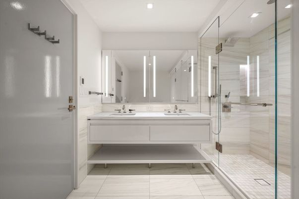 Bathroom, Dual Sink Vanities, Glass Shower, Interior, Recessed Lighting