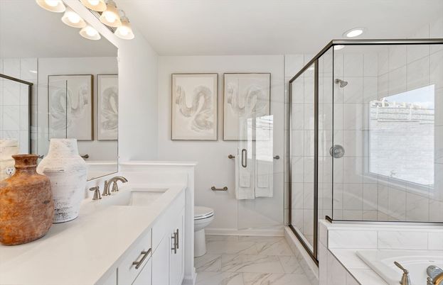 Bathroom, Glass Shower, Interior, Marble, Recessed Lighting