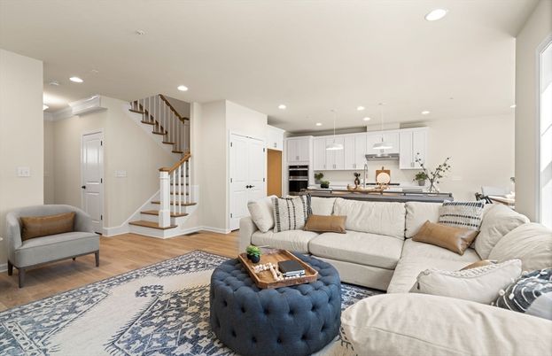 Interior, Kitchen, Living room, Pendant Lights, Recessed Lighting, Stainless Steel Appliances, Wood Texture Flooring