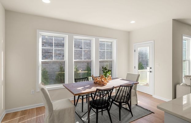 Dining room, Interior, Recessed Lighting, Wood Texture Flooring