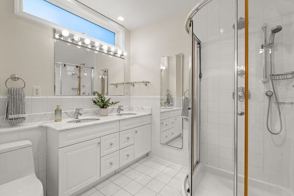 Bathroom, Dual Sink Vanities, Glass Shower, Interior, Recessed Lighting