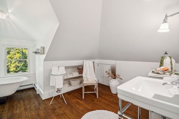 Bathroom, Free Standing Baths, Interior, Wood Texture Flooring