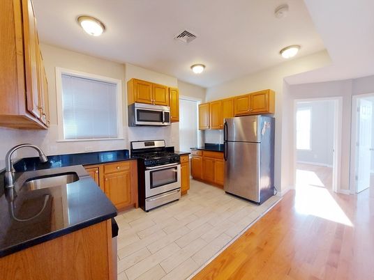 Interior, Kitchen, Stainless Steel Appliances, Wood Texture Flooring