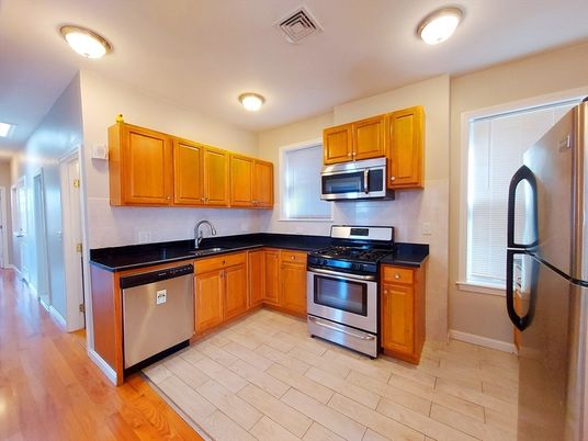 Interior, Kitchen, Stainless Steel Appliances, Wood Texture Flooring