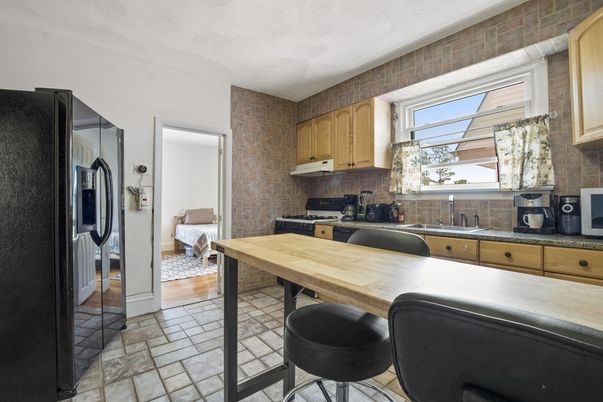Interior, Kitchen, Stone Walls, Wood Texture Flooring