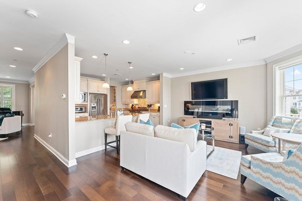 Interior, Kitchen, Living room, Pendant Lights, Recessed Lighting, Stainless Steel Appliances, Wood Texture Flooring