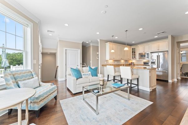 Interior, Kitchen, Living room, Pendant Lights, Recessed Lighting, Stainless Steel Appliances, Wood Texture Flooring