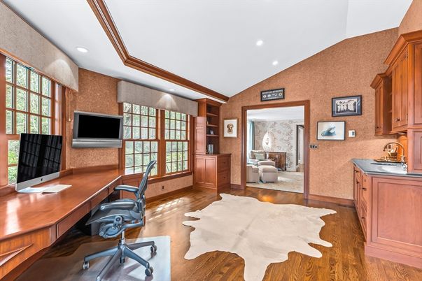 Home Office, Interior, Recessed Lighting, Wood Texture Flooring