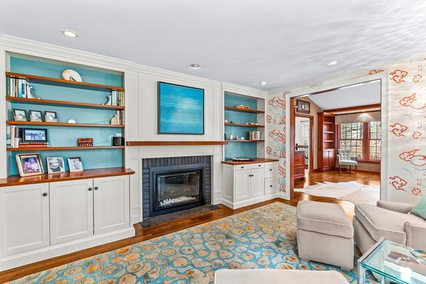Fireplace, Interior, Recessed Lighting, Wood Texture Flooring