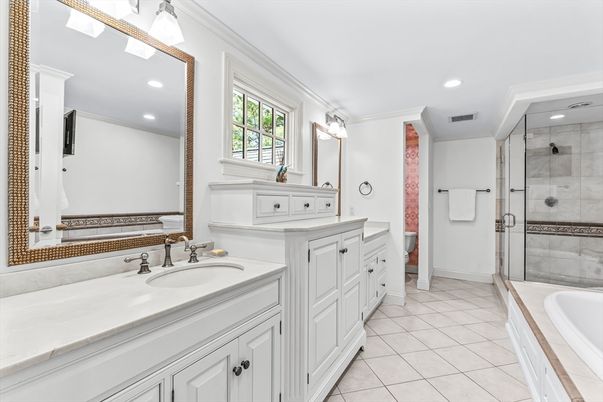 Bathroom, Dual Sink Vanities, Glass Shower, Interior, Recessed Lighting