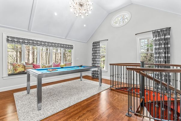 Billiard Table, Game Room, Interior, Recessed Lighting, Wood Texture Flooring