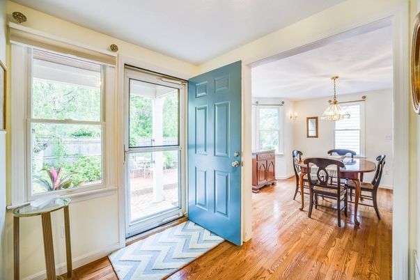 Dining room, Interior, Pendant Lights, Wood Texture Flooring