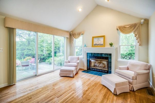 Fireplace, Interior, Recessed Lighting, Wood Texture Flooring