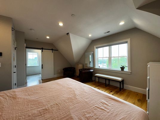 Bedroom, Interior, Recessed Lighting, Wood Texture Flooring