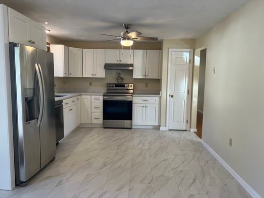Interior, Kitchen, Marble, Recessed Lighting, Stainless Steel Appliances