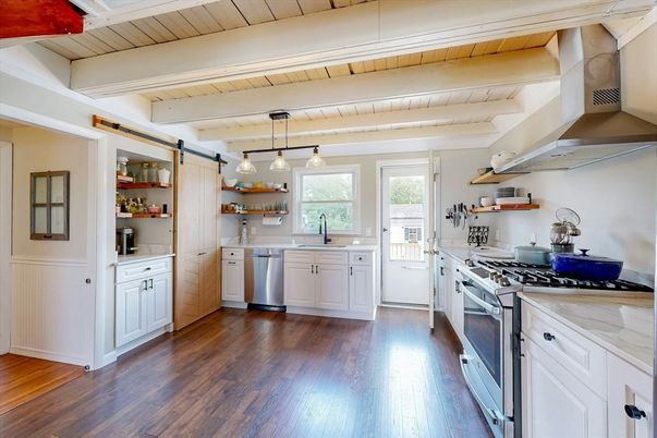 Interior, Kitchen, Pendant Lights, Stainless Steel Appliances, Wood Texture Flooring