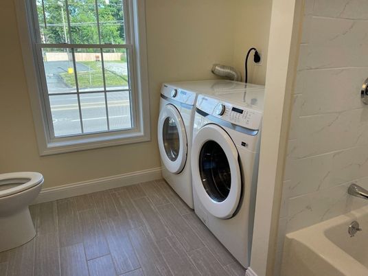 Interior, Marble Walls, Washer, Wood Texture Flooring