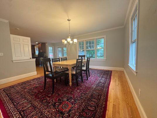 Chandelier, Dining room, Interior, Wood Texture Flooring
