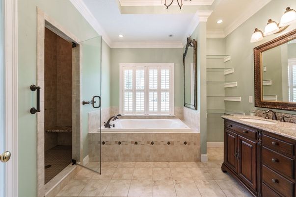 Bathroom, Glass Shower, Interior, Recessed Lighting