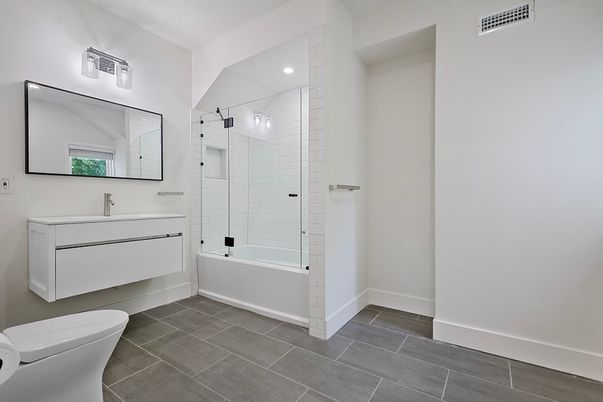 Bathroom, Glass Shower, Interior, Recessed Lighting