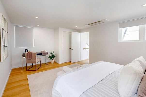 Bedroom, Home Office, Interior, Recessed Lighting, Wood Texture Flooring