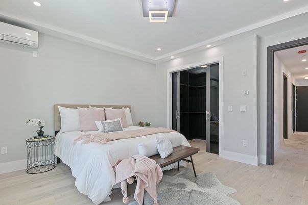 Bedroom, Interior, Recessed Lighting, Wood Texture Flooring