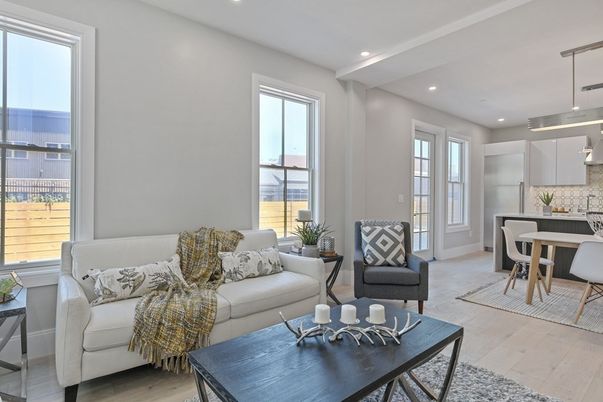 Dining room, Interior, Kitchen, Living room, Pendant Lights, Recessed Lighting, Water, Wood Texture Flooring