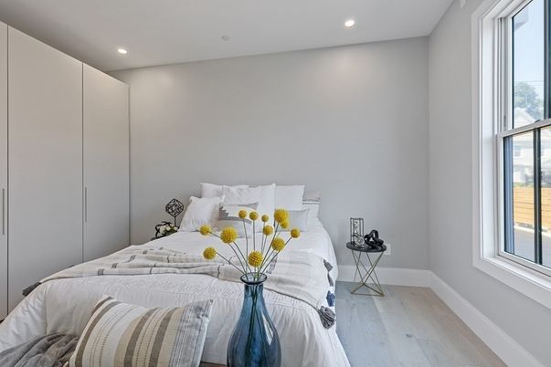 Bedroom, Interior, Recessed Lighting, Wood Texture Flooring