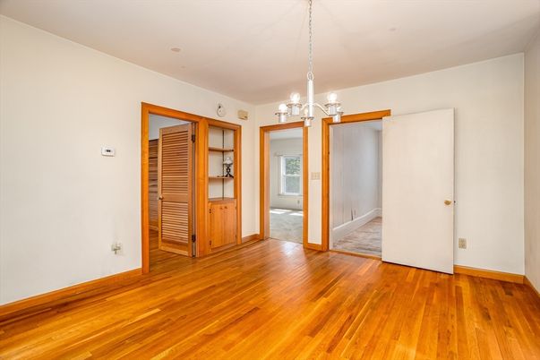 Chandelier, Empty room, Interior, Pendant Lights, Wood Texture Flooring
