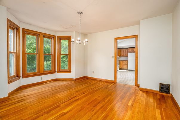 Chandelier, Empty room, Interior, Kitchen, Wood Texture Flooring