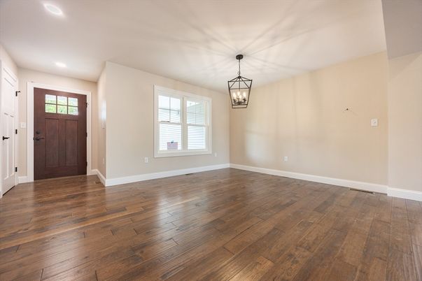 Empty room, Interior, Pendant Lights, Recessed Lighting, Wood Texture Flooring