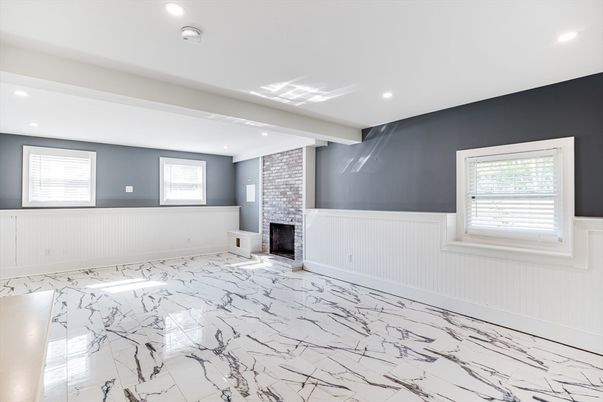 Empty room, Fireplace, Interior, Marble, Recessed Lighting