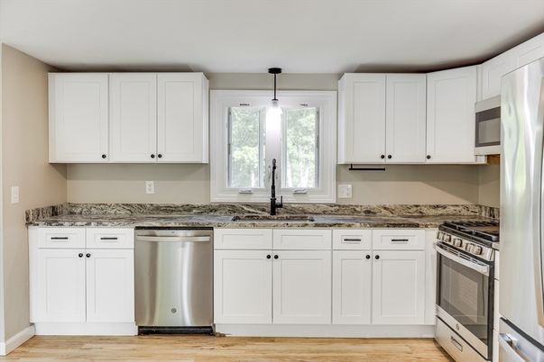 Interior, Kitchen, Pendant Lights, Stainless Steel Appliances, Wood Texture Flooring