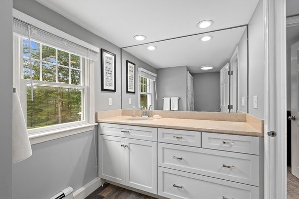Bathroom, Interior, Recessed Lighting, Wood Texture Flooring