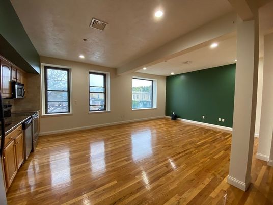 Empty room, Interior, Kitchen, Recessed Lighting, Wood Texture Flooring