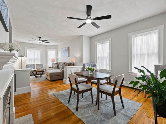 Dining room, Fireplace, Interior, Living room, Wood Texture Flooring