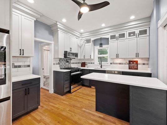 Interior, Kitchen, Pendant Lights, Recessed Lighting, Wood Texture Flooring