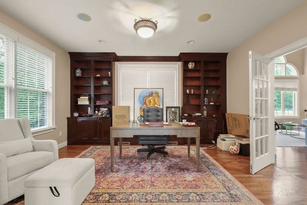 Home Office, Interior, Recessed Lighting, Wood Texture Flooring
