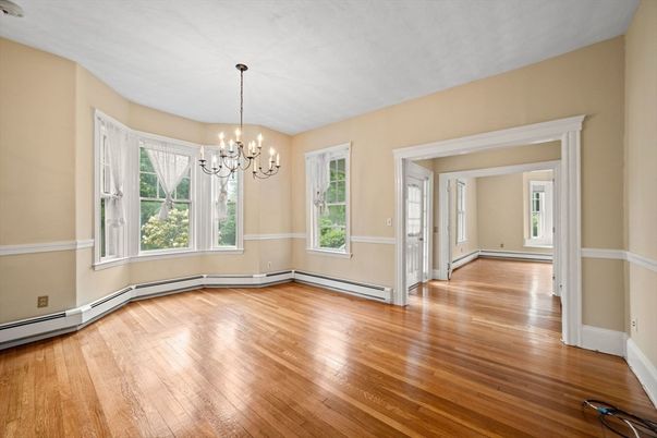 Chandelier, Empty room, Interior, Wood Texture Flooring