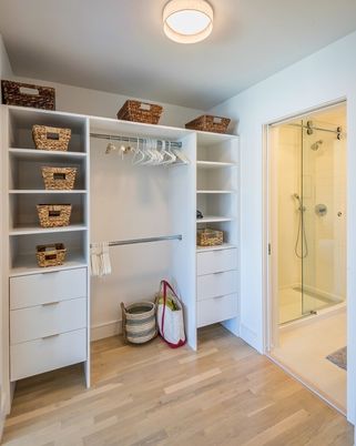 Bathroom, Glass Shower, Interior, Wood Texture Flooring