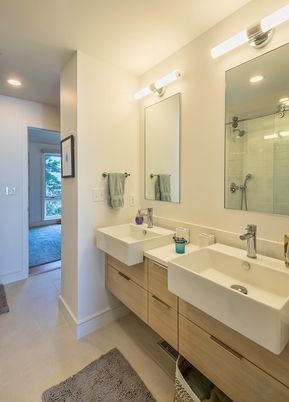 Bathroom, Dual Sink Vanities, Glass Shower, Interior, Recessed Lighting