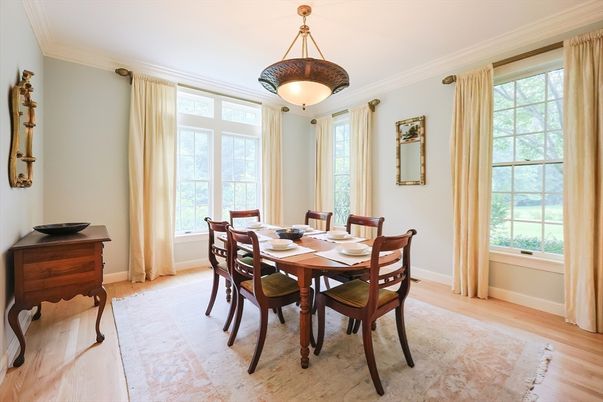 Dining room, Interior, Pendant Lights, Wood Texture Flooring