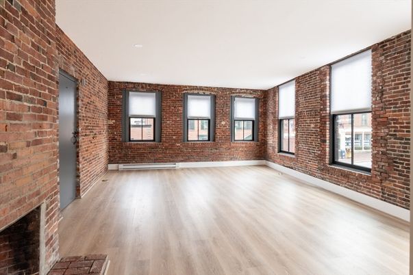 Empty room, Fireplace, Interior, Stone Walls, Wood Texture Flooring