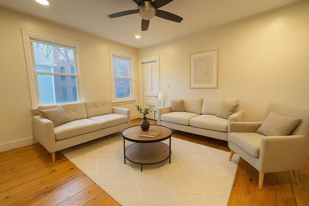 Interior, Living room, Recessed Lighting, Wood Texture Flooring
