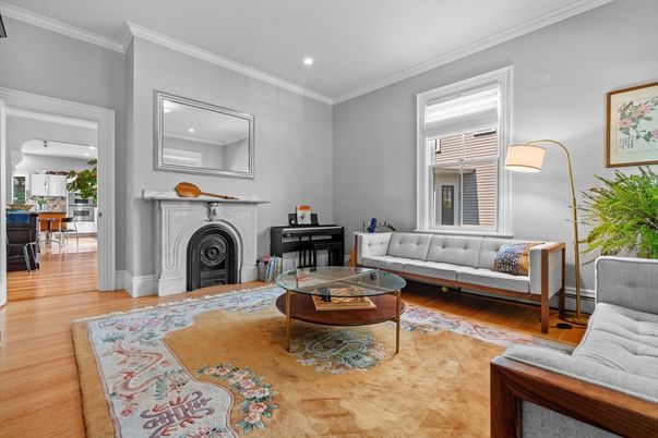 Fireplace, Interior, Living room, Piano, Recessed Lighting, Wood Texture Flooring