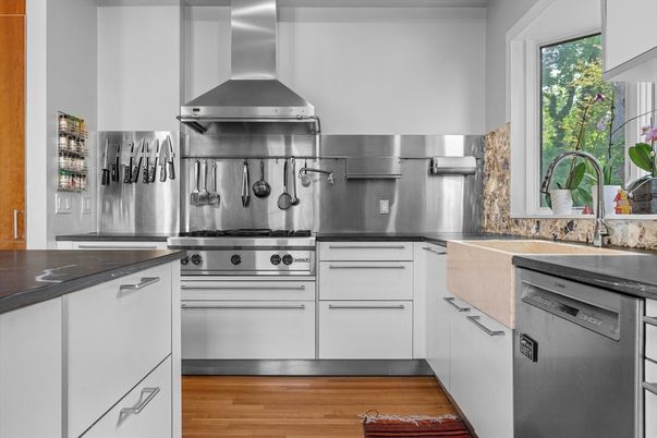 Interior, Kitchen, Stainless Steel Appliances, Wood Texture Flooring