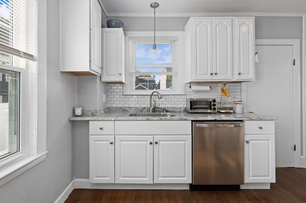 Interior, Kitchen, Pendant Lights, Stainless Steel Appliances, Wood Texture Flooring