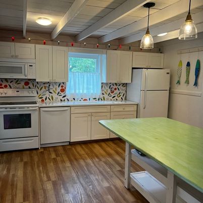 Interior, Kitchen, Pendant Lights, Stainless Steel Appliances, Wood Texture Flooring